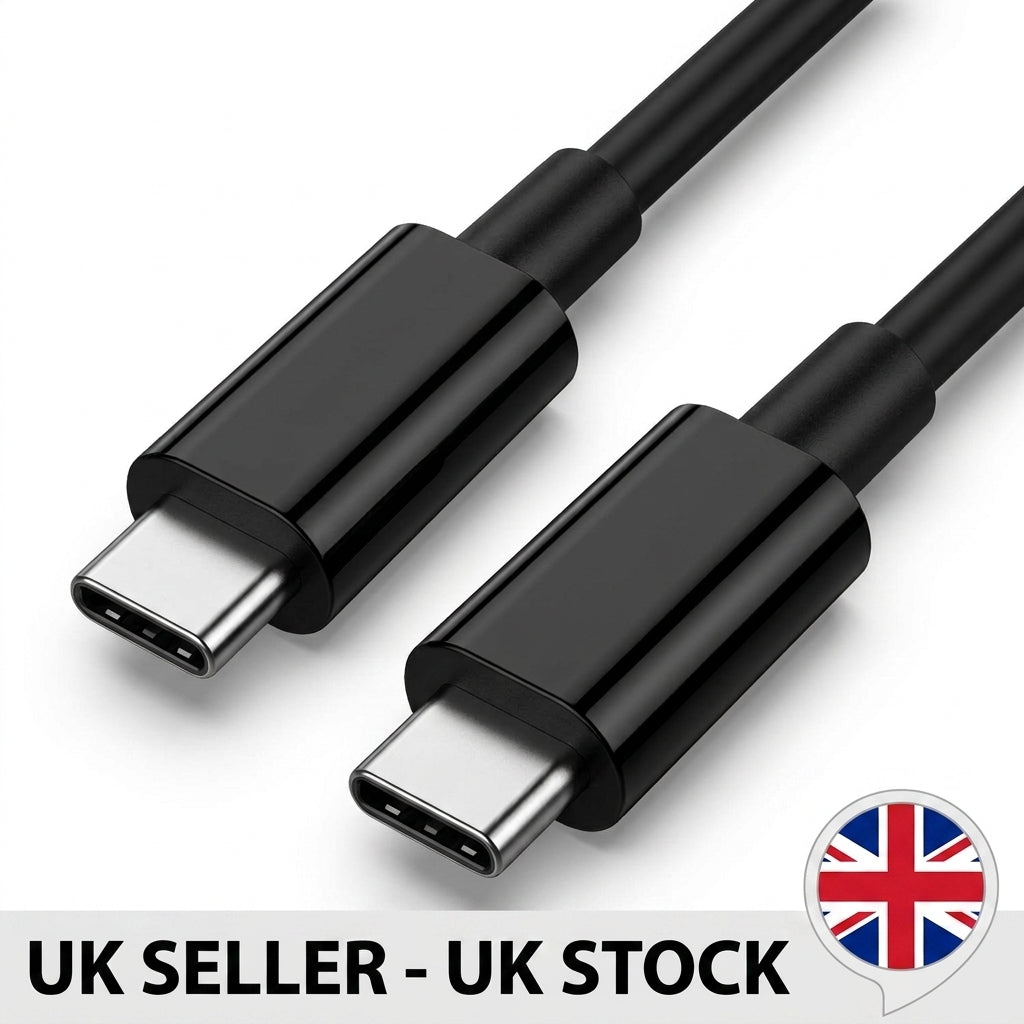 USB Type-C to Type-C Cable 1M Black or White Fast Charging Data Sync PD Lead UK