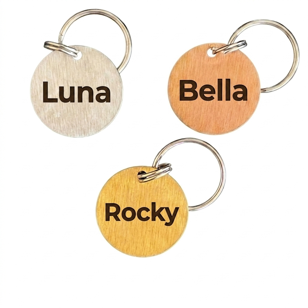 Personalised Round Dog Tag Engraved Pet ID Stainless Steel 25mm 3 Colours