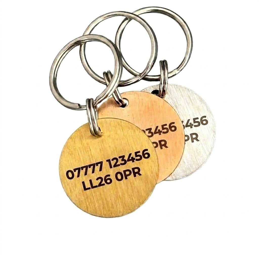 Personalised Round Dog Tag Engraved Pet ID Stainless Steel 25mm 3 Colours