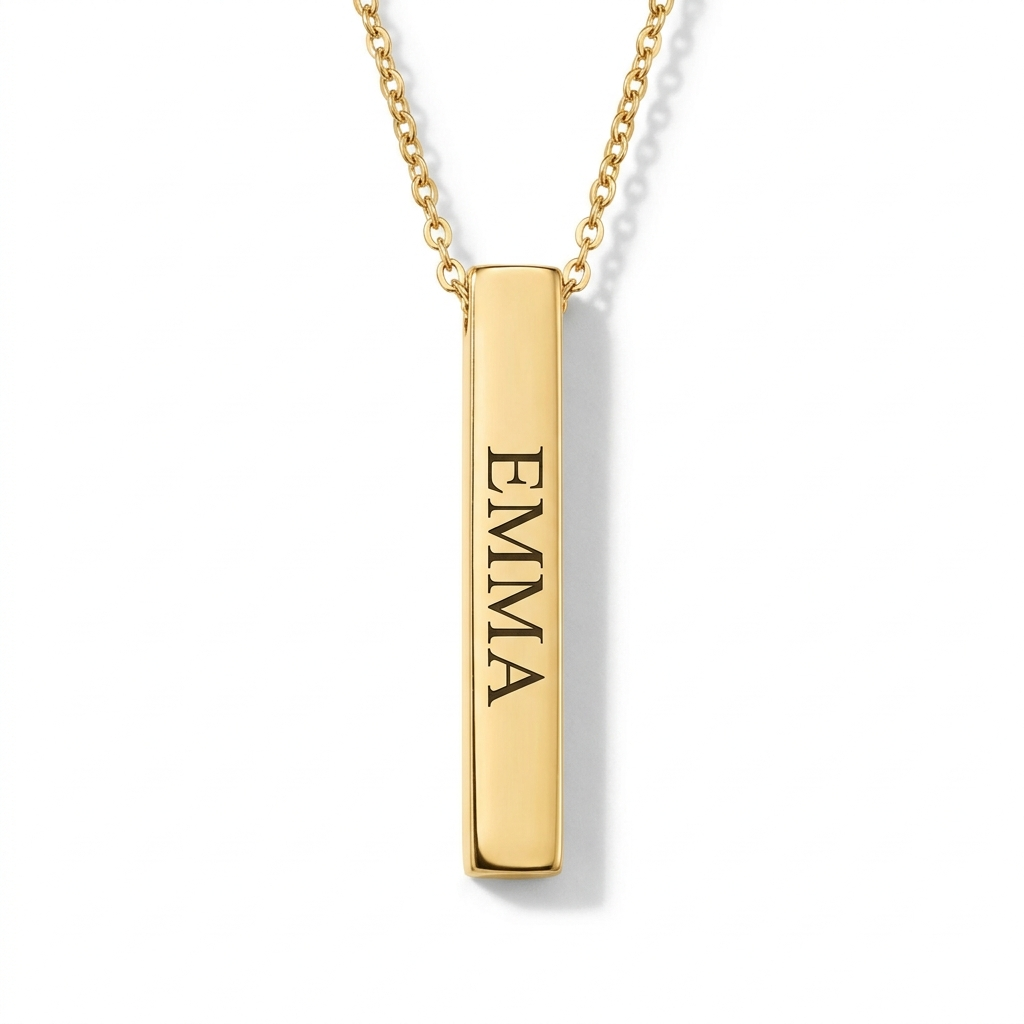 Personalised Vertical Bar Necklace 18k Gold Plated Stainless Steel Engraved UK