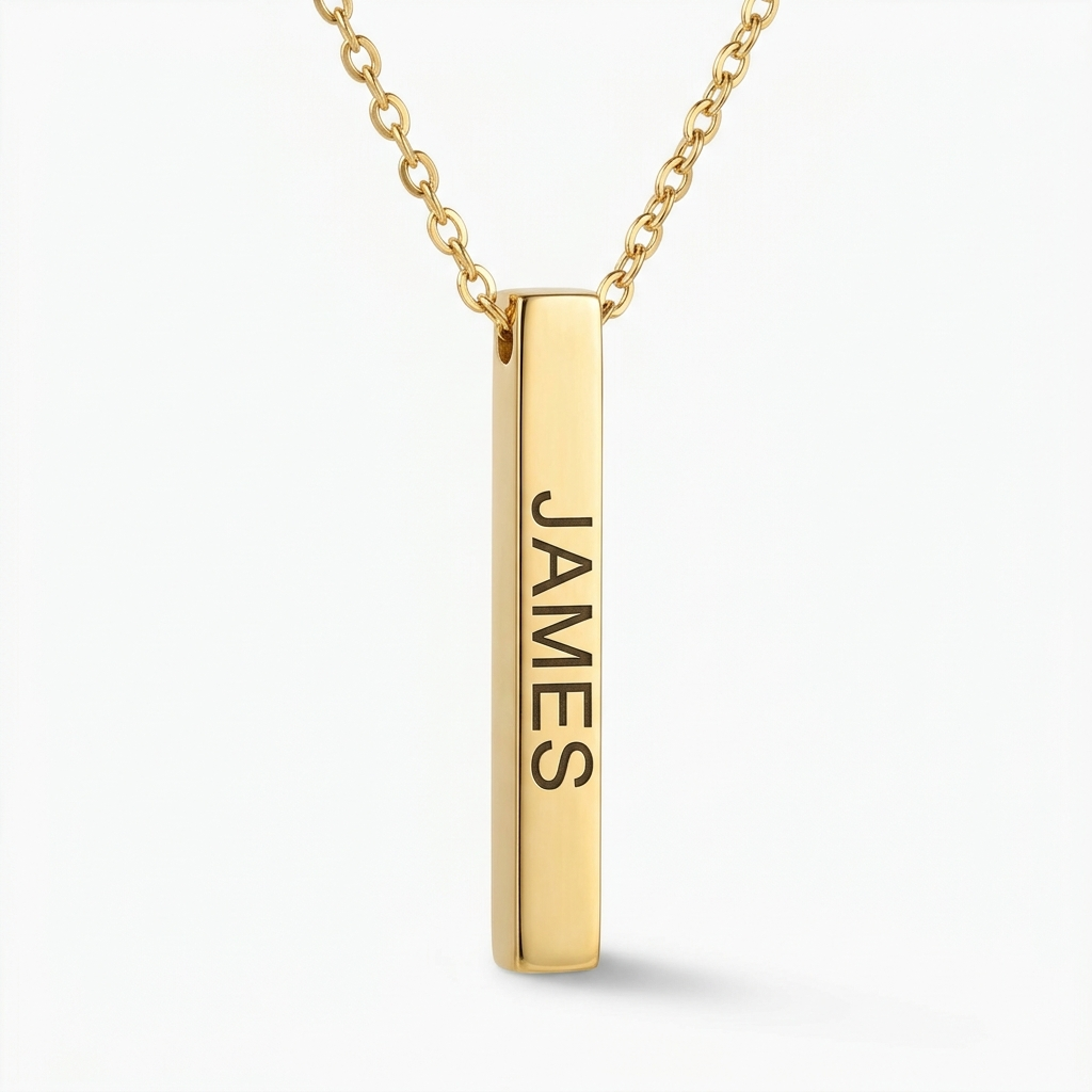 Personalised Vertical Bar Necklace 18k Gold Plated Stainless Steel Engraved UK