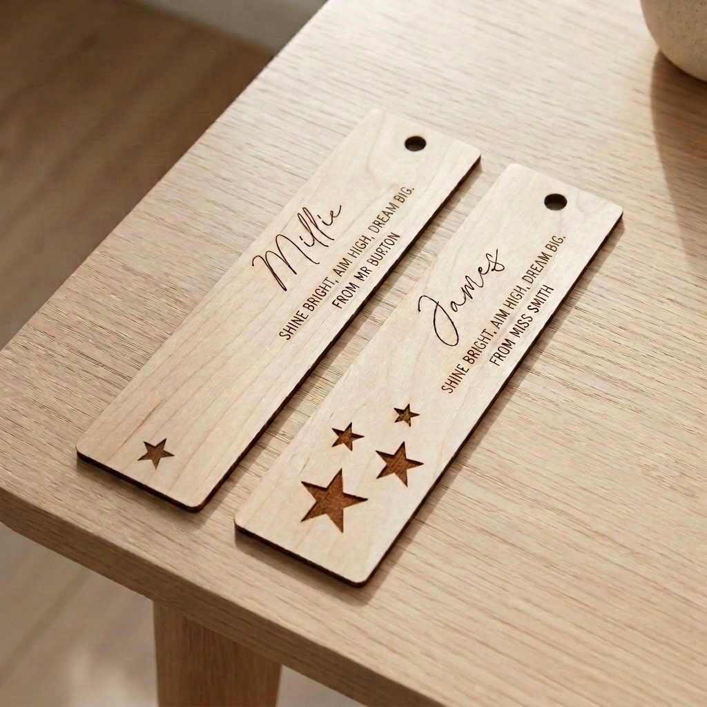 Personalised Wooden Bookmark Teacher Gift Engraved Name Student Class Set UK