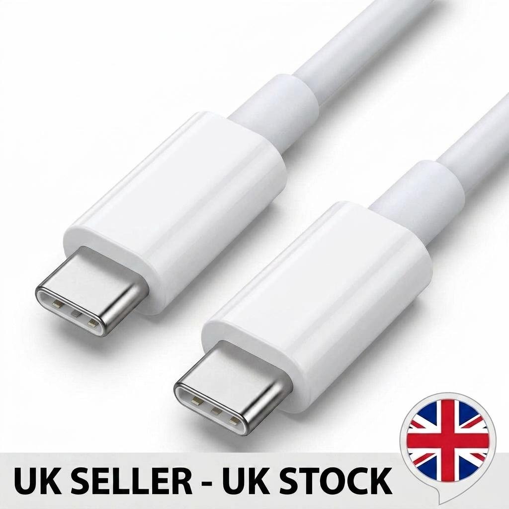 USB Type-C to Type-C Cable 1M Black or White Fast Charging Data Sync PD Lead UK