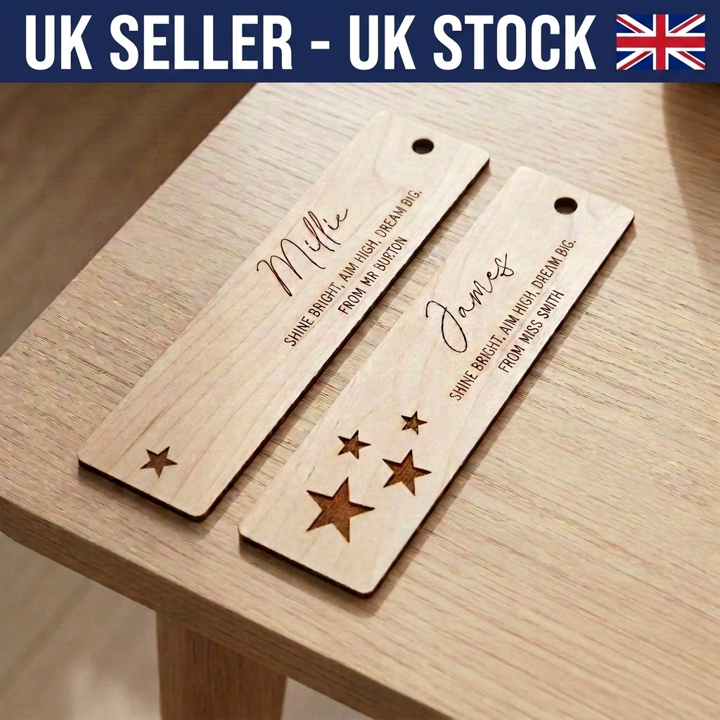 Personalised Wooden Bookmark Teacher Gift Engraved Name Student Class Set UK