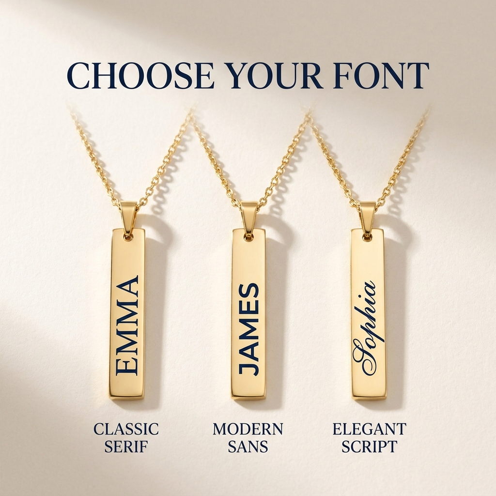 Personalised Vertical Bar Necklace 18k Gold Plated Stainless Steel Engraved UK
