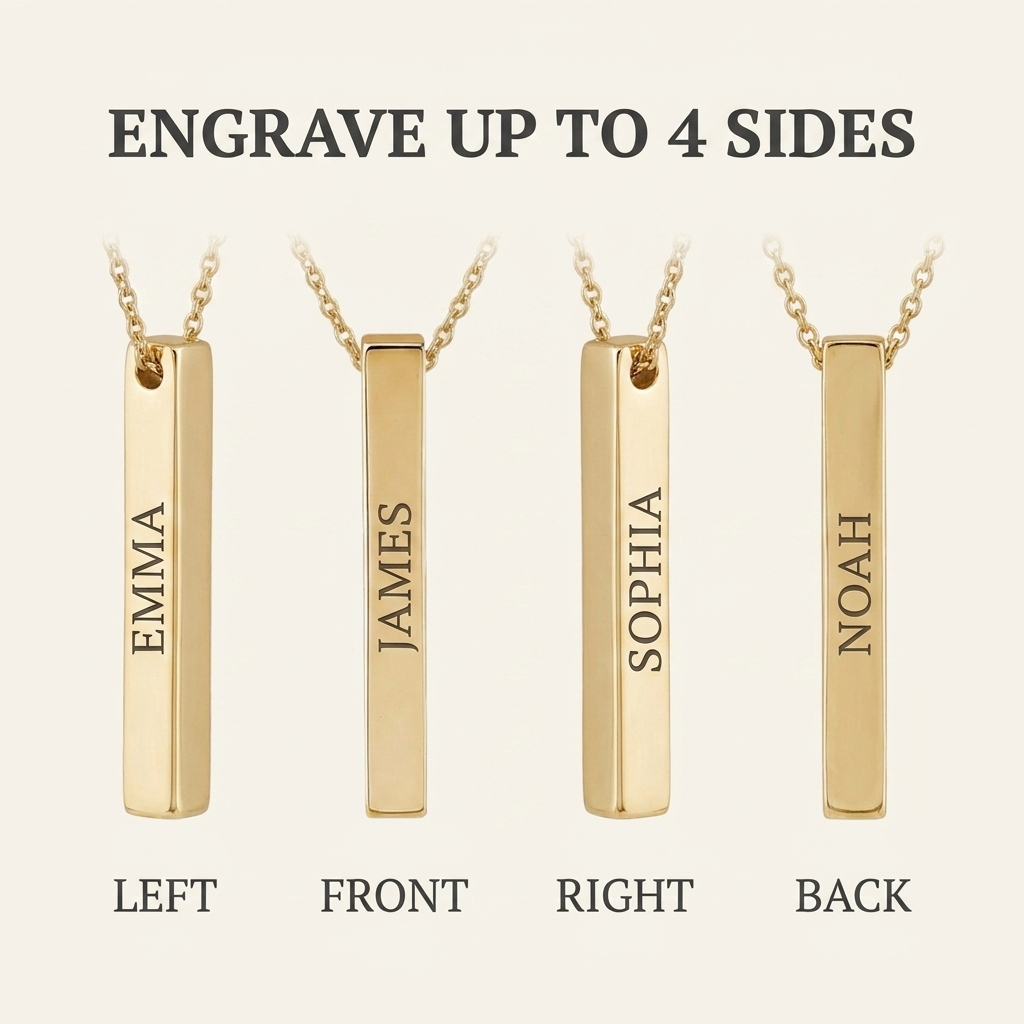 Personalised Vertical Bar Necklace 18k Gold Plated Stainless Steel Engraved UK