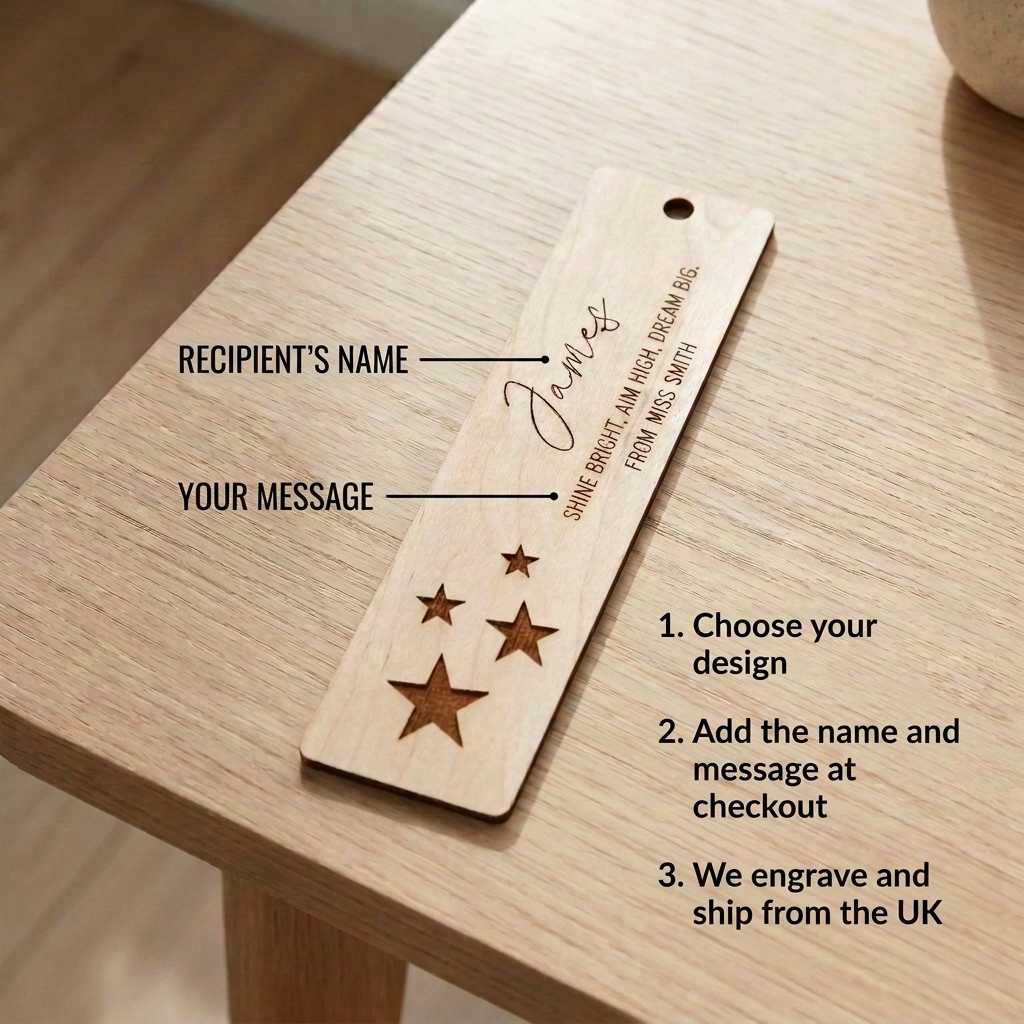 Personalised Wooden Bookmark Teacher Gift Engraved Name Student Class Set UK