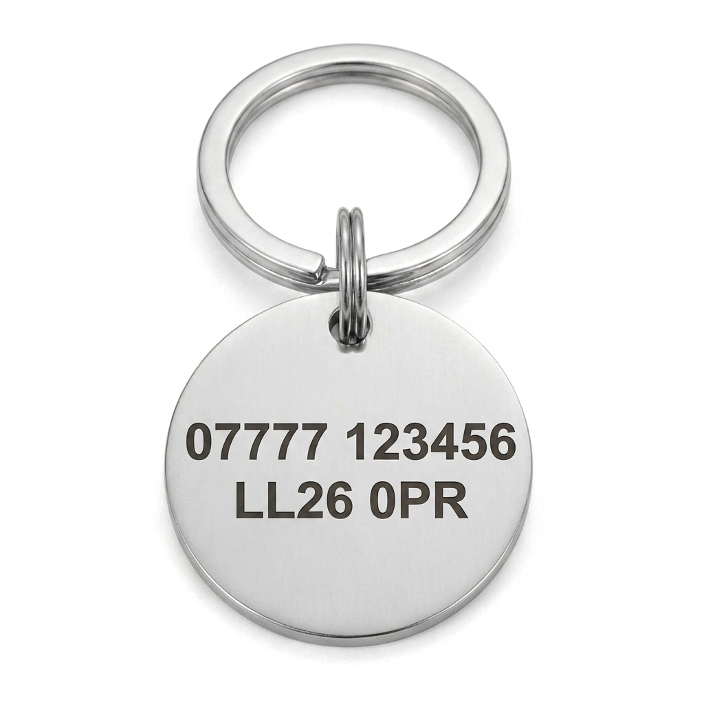 Personalised Round Dog Tag Engraved Pet ID Stainless Steel 30mm 4 Colours