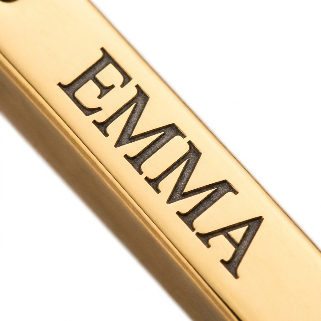 Personalised Vertical Bar Necklace 18k Gold Plated Stainless Steel Engraved UK