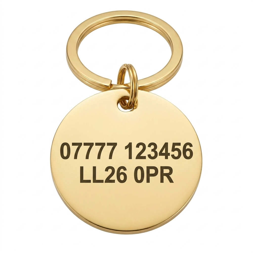 Personalised Round Dog Tag Engraved Pet ID Stainless Steel 30mm 4 Colours