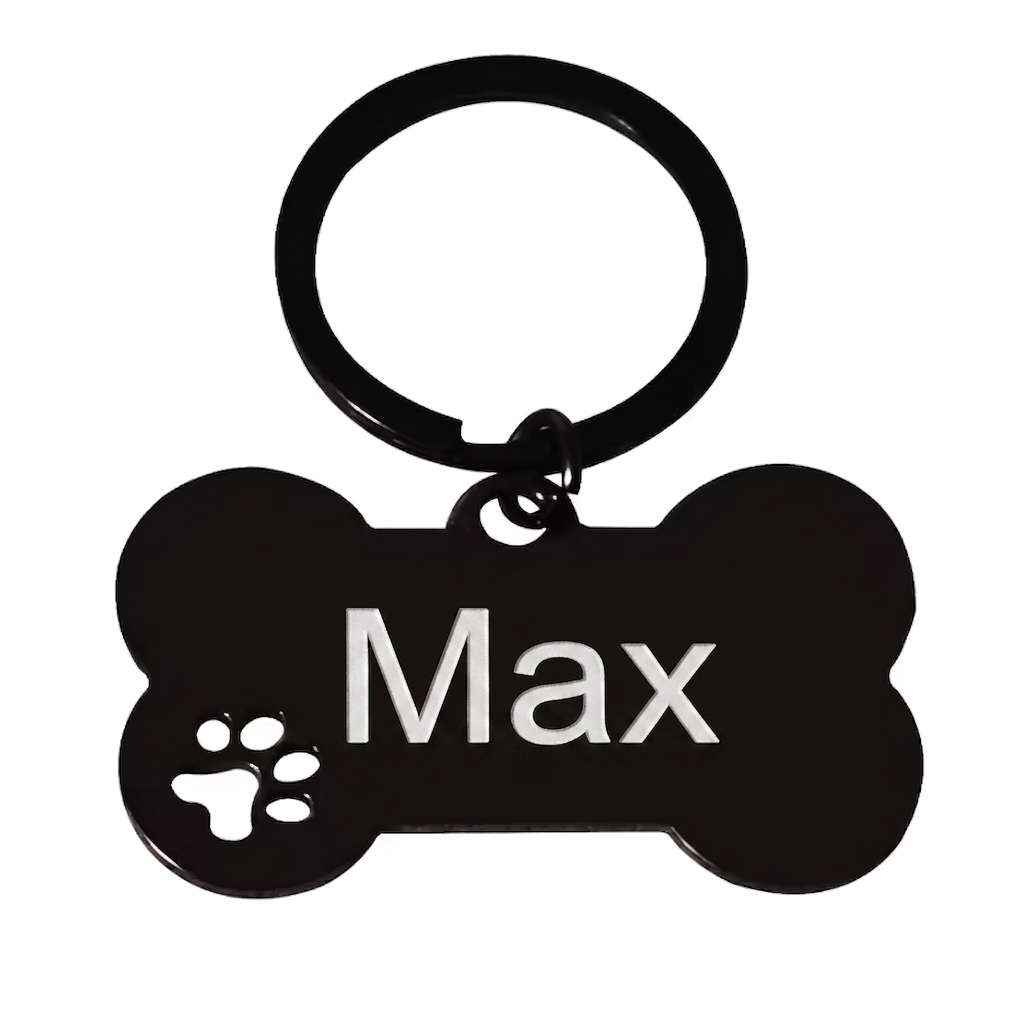 Personalised Bone Dog Tag Engraved Pet ID Stainless Steel 50mm 4 Colours