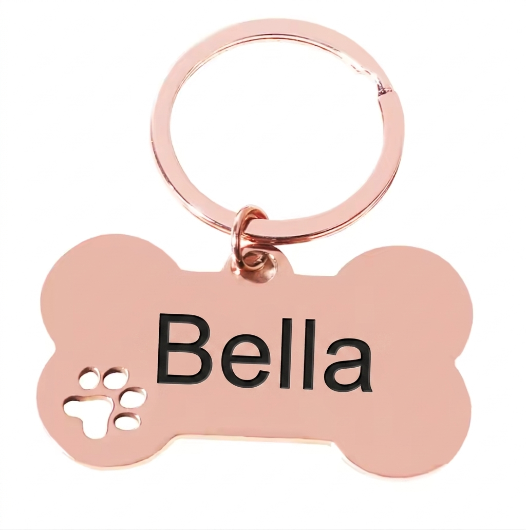 Personalised Bone Dog Tag Engraved Pet ID Stainless Steel 50mm 4 Colours