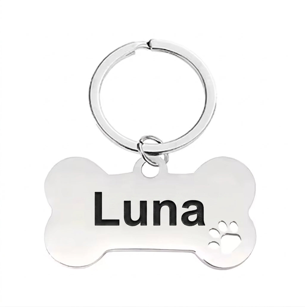 Personalised Bone Dog Tag Engraved Pet ID Stainless Steel 50mm 4 Colours