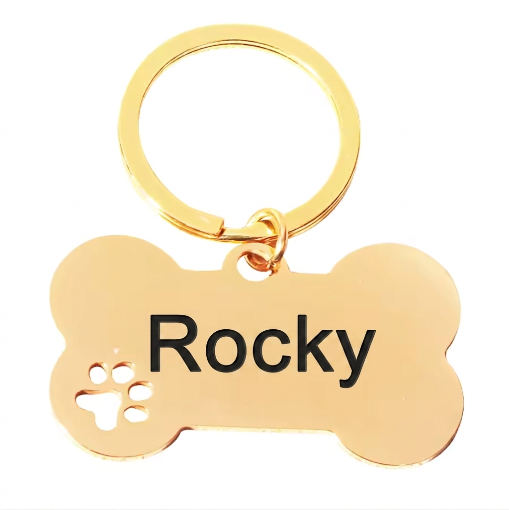 Personalised Bone Dog Tag Engraved Pet ID Stainless Steel 50mm 4 Colours