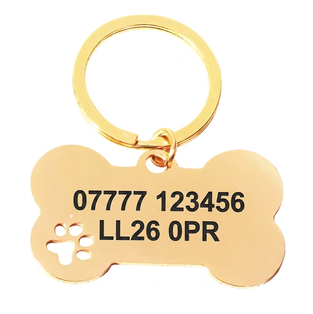 Personalised Bone Dog Tag Engraved Pet ID Stainless Steel 50mm 4 Colours