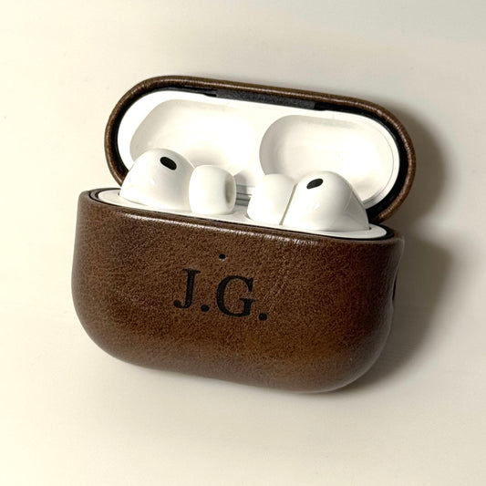 Custom Engraved - Leather AirPods Pro 3 Case - Coffee Brown