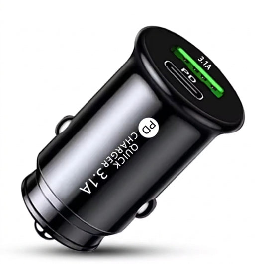 LED PD USB-C Car Charger 3.1A QC3.0 Fast Charge Type-C Dual Port 12V 24V UK