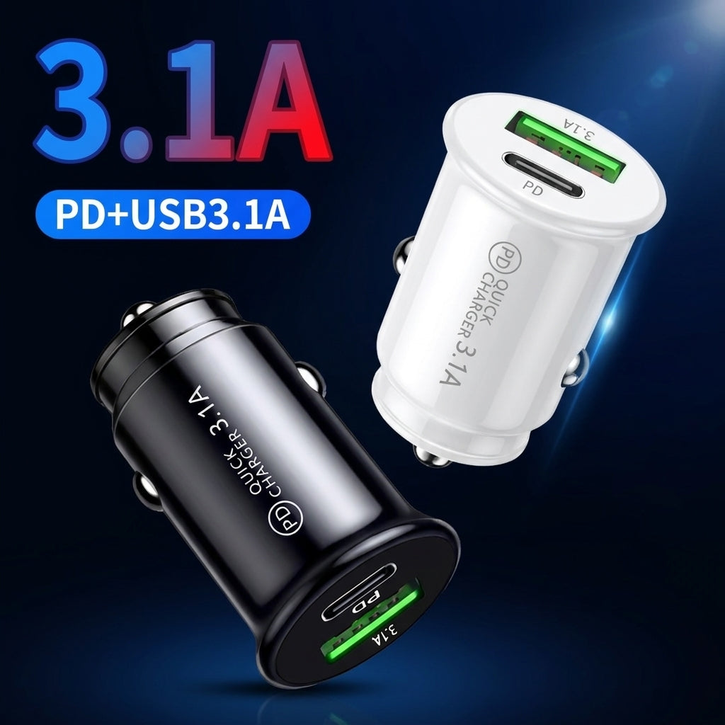 LED PD USB-C Car Charger 3.1A QC3.0 Fast Charge Type-C Dual Port 12V 24V UK