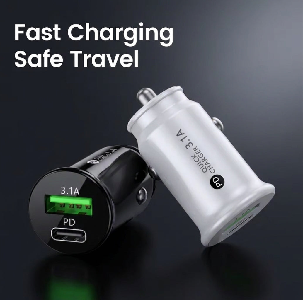 LED PD USB-C Car Charger 3.1A QC3.0 Fast Charge Type-C Dual Port 12V 24V UK