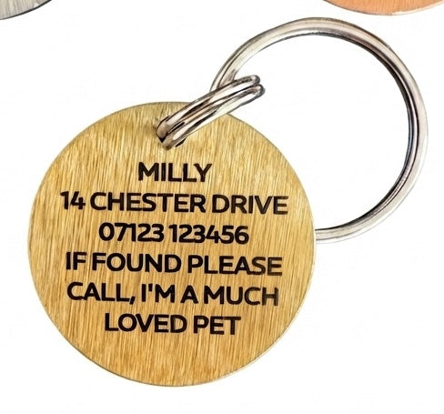 Personalised Dog Tag Engraved Pet ID Tags 25mm Stainless Steel Gold Silver Rose