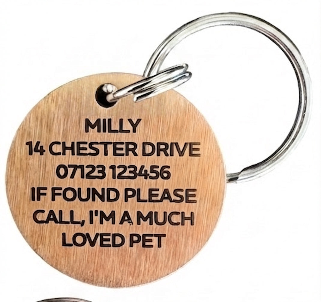 Personalised Dog Tag Engraved Pet ID Tags 25mm Stainless Steel Gold Silver Rose