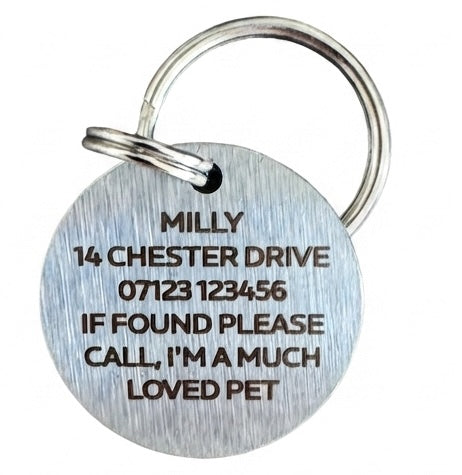 Personalised Dog Tag Engraved Pet ID Tags 25mm Stainless Steel Gold Silver Rose